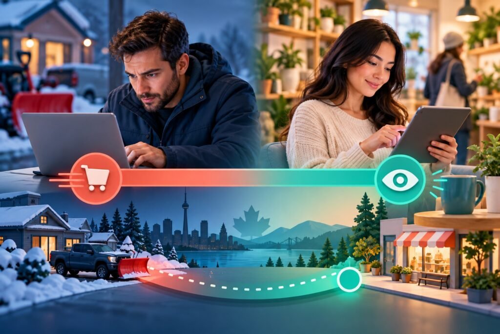 Customer actively searching for an urgent service compared with a social media user discovering an offer