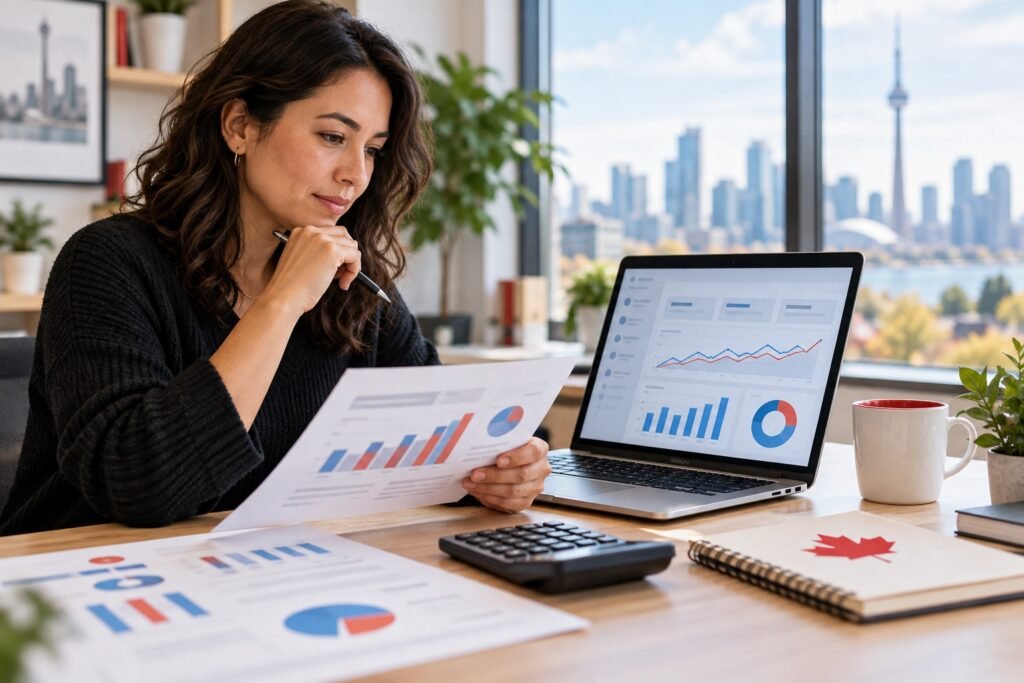 Canadian small-business owner reviewing Google Ads budget and campaign performance